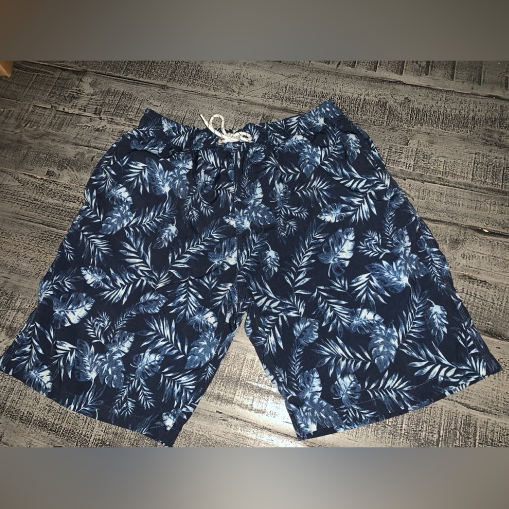Men's Medium Blue Floral Swim Shorts Trunks Lined, Elastic & Drawstring Preloved
